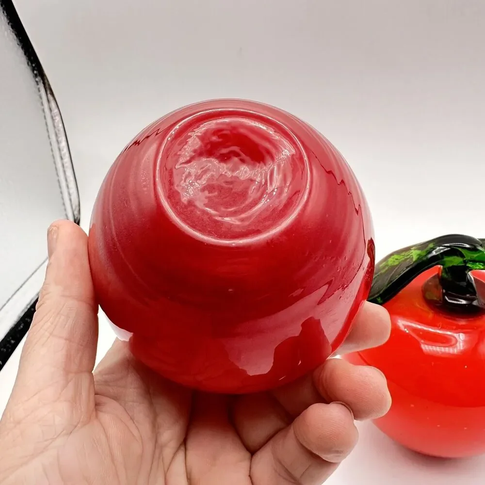 X2 Vintage Hand Blown Art Glass Red Apples Kitchen Decor Fruit Kitsch - Picture 5 of 5